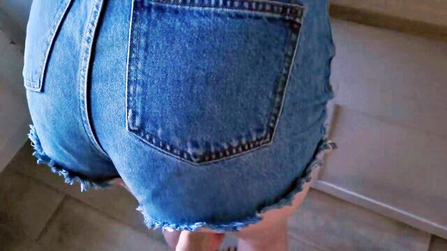 my cock, jeans shorts, takes off - step sister takes my cock