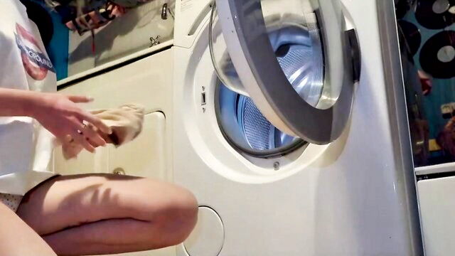 in the, washing machine, her ass - stuck stepsis washing machine