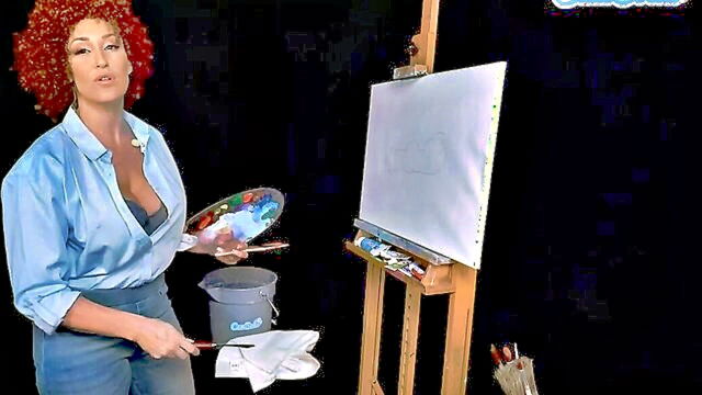Ryan Keely - milf with large breasts ryan keely becomes aroused during a painting tutorial in her bob ross costume Cam Soda