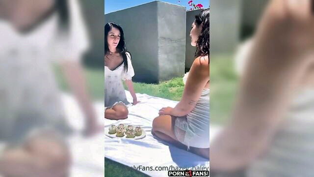 outdoors, garden sex, lesbian - lilah lovestou and haley nicole garden sex