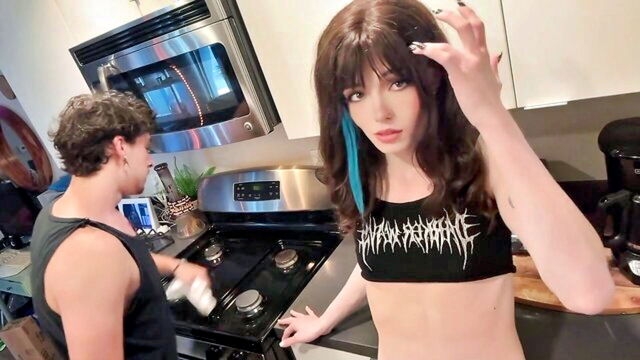goth, kitchen, hot stepsister - hot stepsister kitchen action