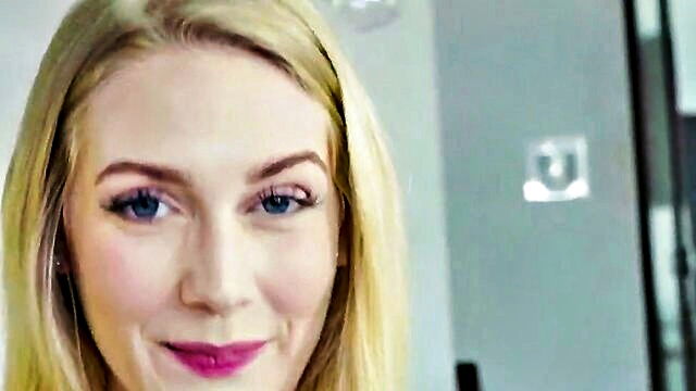 Emma Starletto - blonde woman performs deepthroating on large penis and receives mouthful of semen