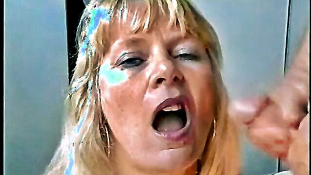 bitch, cum facial, cum - older woman receives facial and swallows cum in explicit video