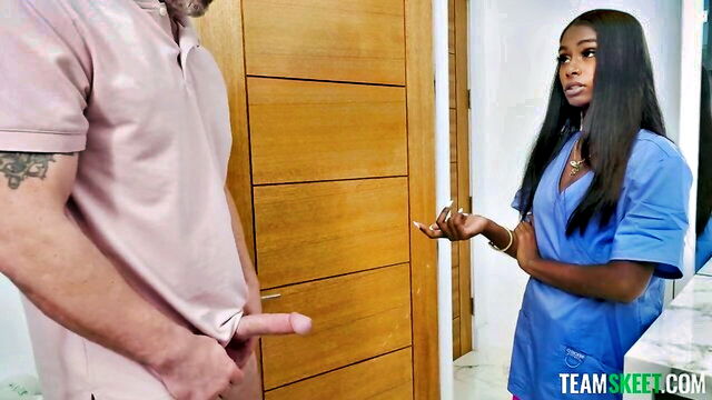 nurse with long hair gives blowjob : TeamSkeet Labs