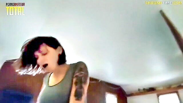 latina, brunette, blowjob - busty woman sucks her boyfriends dick