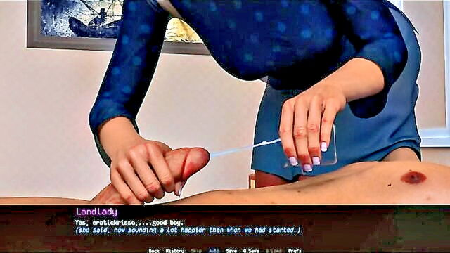 EroticKrisso - a mature mom gives a teen a handjob and measures her own semen EroticKrisso