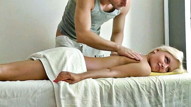 young blonde gets passionate massage and intense doggy style at a massage parlor : Must not fap