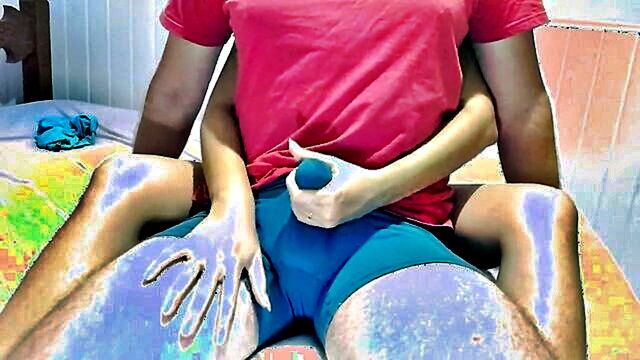 clothed girl gives a handjob over underwear climaxing in pants and boxers : FapHouse