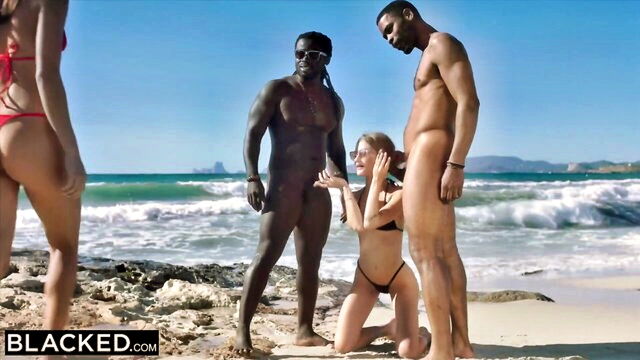 big cock, tiny tits, interracial - interracial beach sex