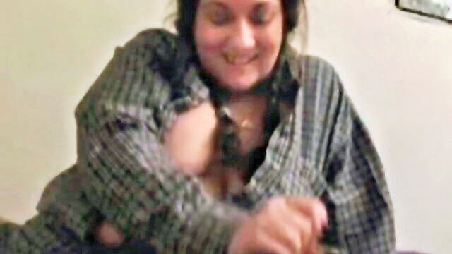 handjob, from, in her - bbw in bedroom giving handjob