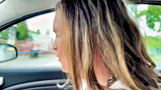 big tits, public, milf - amateur porn in the car