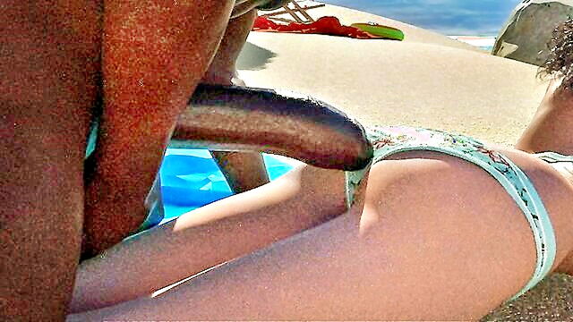 Sunny Day, Sunny - a bikini clad woman stirs attention at a nude beach with her colorful attire leading to an steamy encounter with a well endowed black man 3D fun