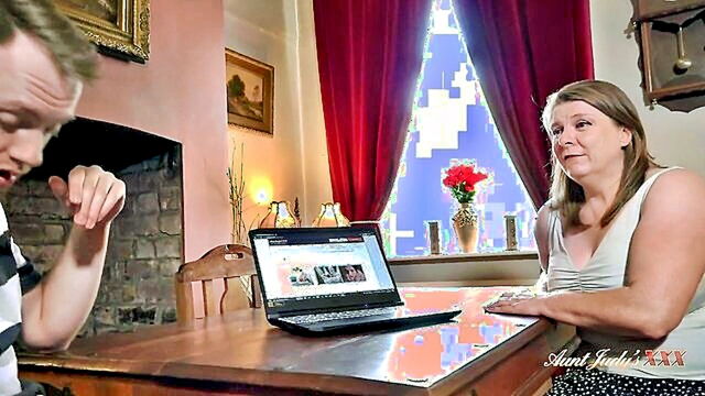 stepmom rachel confronts her stepson for viewing mature content and fulfills his desire : Aunt Judys XXX