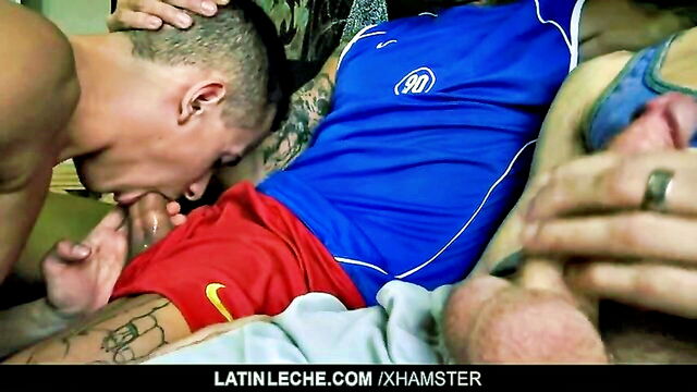 two hunks jizz straight guy