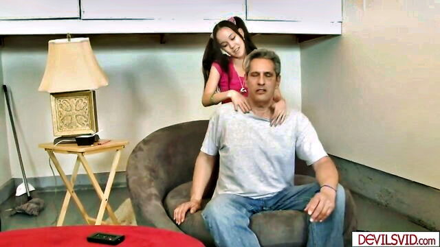 stepdad, stepdaughter, old and young - petite asian stepdaughter