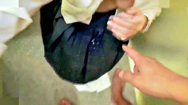 18 old girl, 18 old, 18 babe - young japanese beauty with dark hair and uniform performs oral sex and receives cum in her mouth showcasing her ample breasts