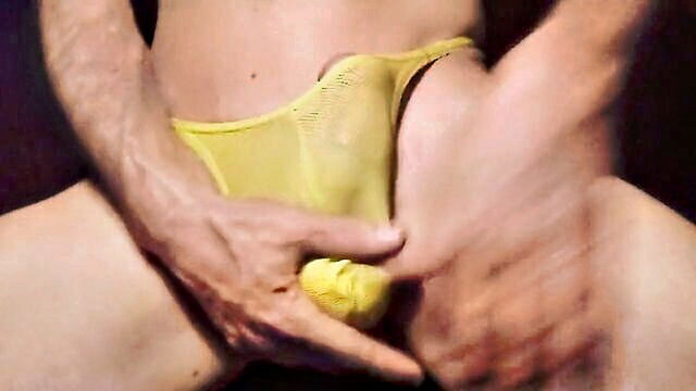 yellow thong solo masturbation with precum dripping orgasm : Xxxprecum