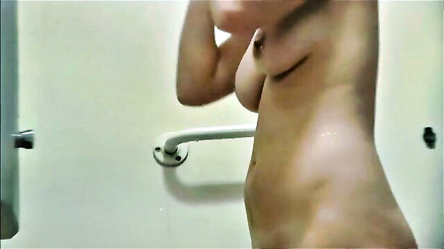 shower, busty babe, spy cam - busty blond amateur shower