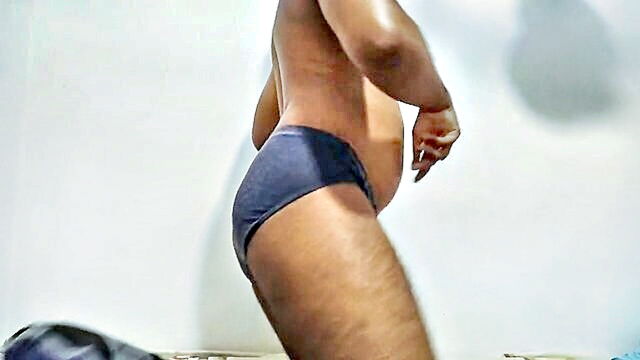 dark skinned indian mature uncle reveals his black hairy cock and underwear : Daddy Jo