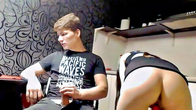 webcam, brunette, blowjob - hot teen couple sex