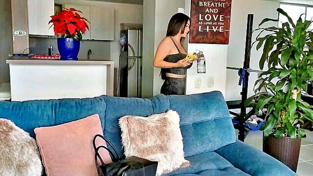 daughter, mature mom, handjob cumshot - hot brunette milf indulges in threesome with hubby and stepson