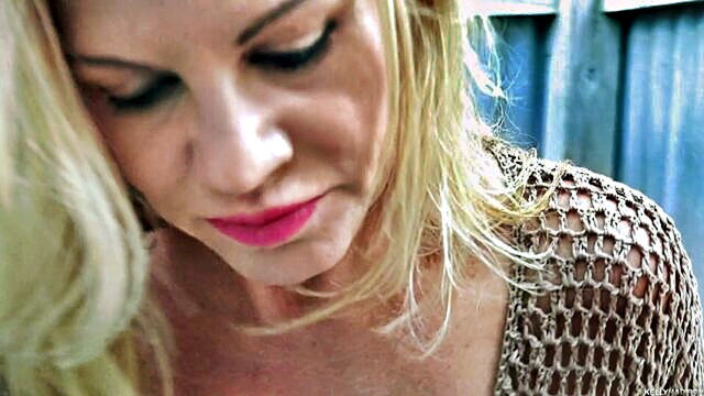 Kelly - mature blonde milf kelly indulges in an outdoor shower