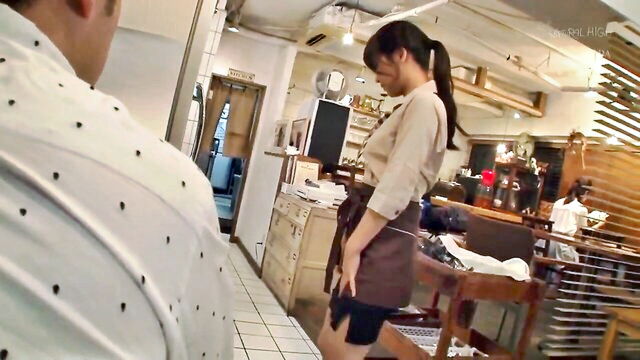 asian, big ass, big tits - asian coffee babe gets fucked