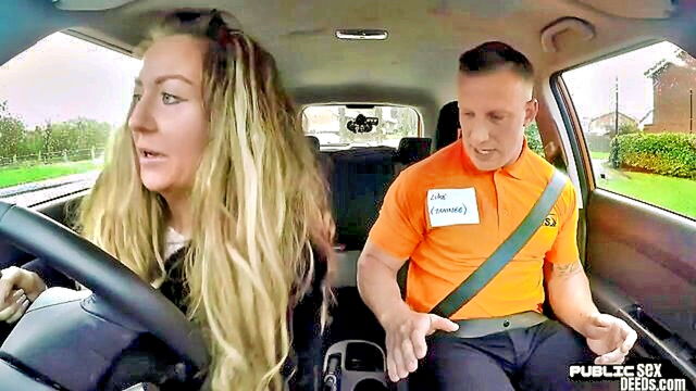 blowjob, milf, outdoor - busty milf car instructor