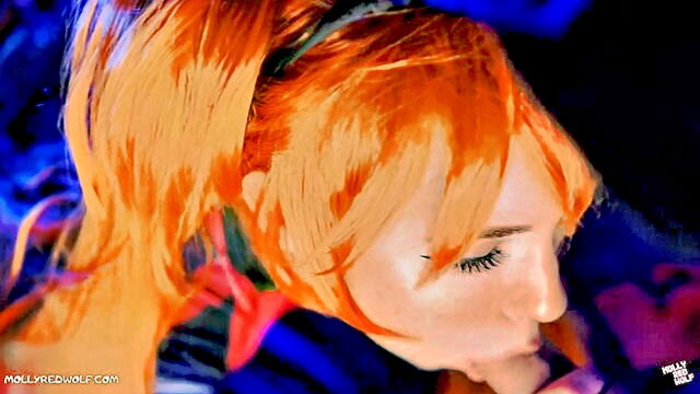 Molly Red Wolf - asuka langley receives a sloppy blowjob and gets her pussy creamed in evangelion video Angel