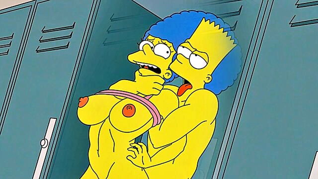 old and young, locker room, public sex - marge simpson anal