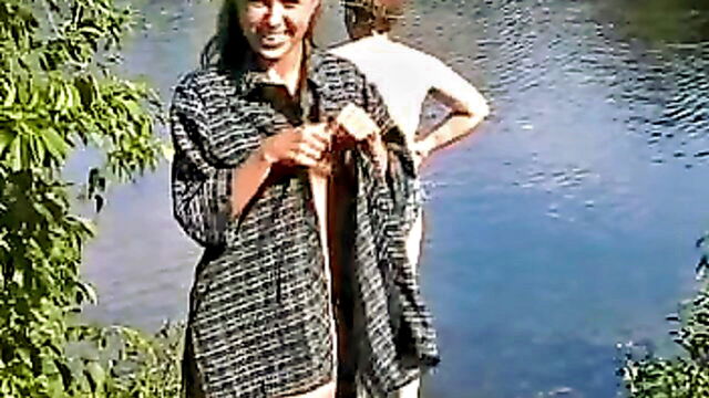 teen shows boobs in park