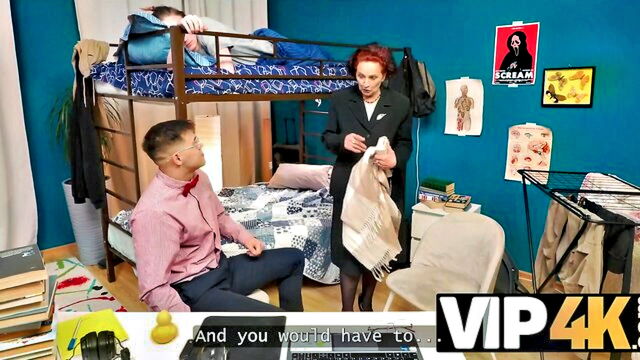 threesome, granny, anal - redhead teacher feasts student