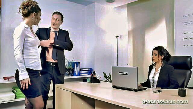 Julia Roca - petite julia roca experiences intense deepthroat facial in her workplace