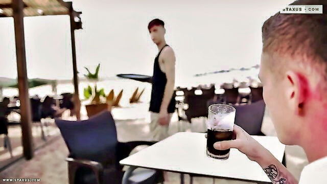 uniform, blowjob, gay sex - kinky bisexual fuck on the beach