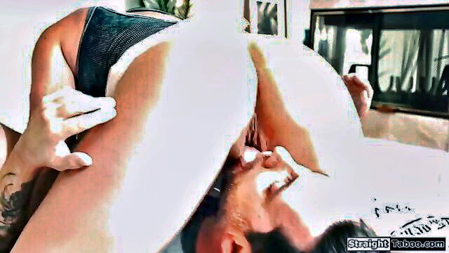 big cock, throat deep, big white cock - big white cock makes her eat her pussy