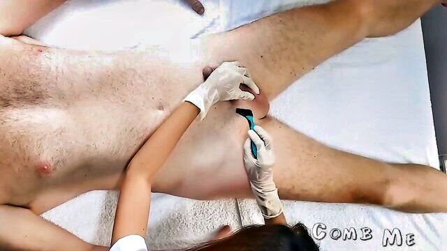 CombMe - handsome student cumshots on young esthetician