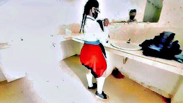 latina teacher and student engage in sex in a public bathroom