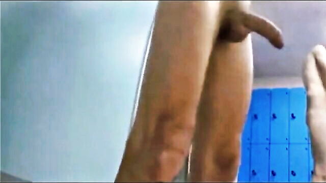 amateur, big cock, locker room - hairy guy shower jerkoff
