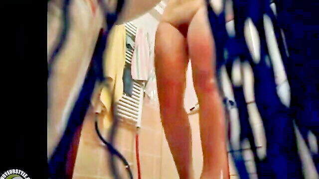 bathroom, aunt, hidden - busty aunt pee tits