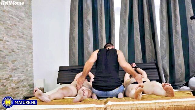 threesome, mature, ffm - submissive milfs demolished by dildo