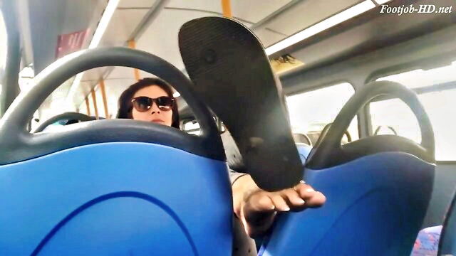 foot, feet, dirty - public cum on feet bus