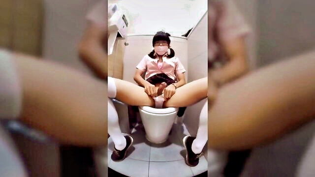 toilet, asian, exhibitionist - crossdress milkshot in toilet