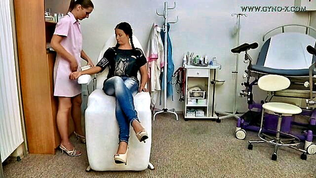 speculum, cute, gyno exam - doctor examines cute brunettes genitals with speculum