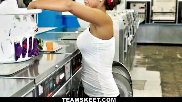 cute teen, from behind, teen pussy - teen laundry doggy style