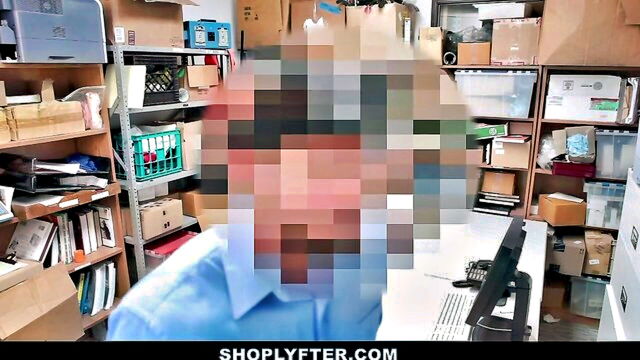 big dick, brunette babe, cum on teen face - shoplifter gets fucked by store owner