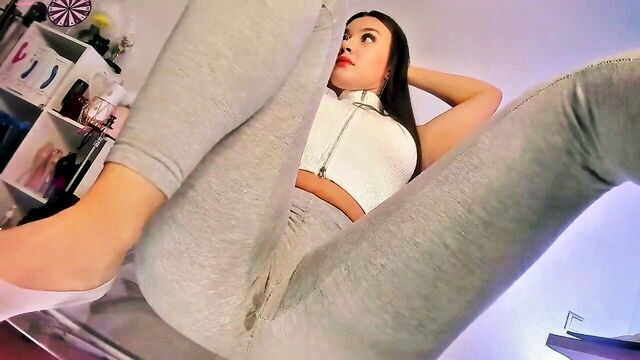 rubbing, fingeting, yoga pants - wet yoga eva lovia