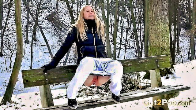 piss in the snow with the blonde girl