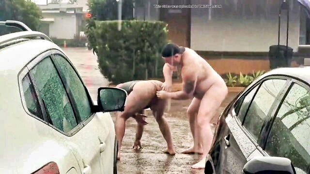 couple, gaping, outdoors - rainy outdoors fun
