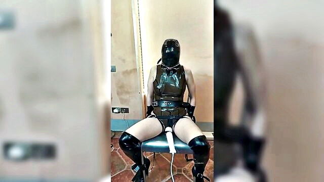 bondage, latex, amateur - face chair tied