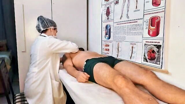 in front of, in front, front of - nurse confronts bulge in front of her